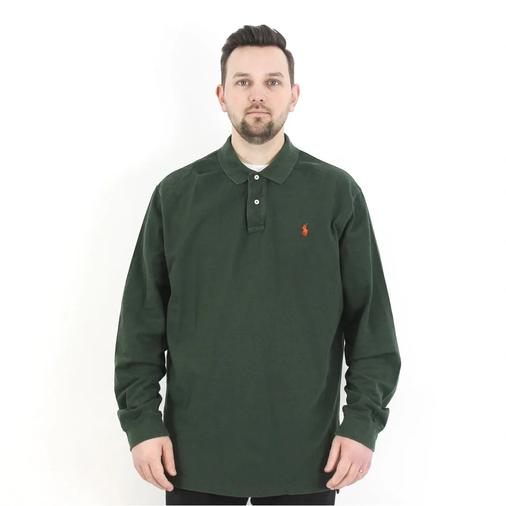 Polo Ralph Lauren Hunter Green Long Sleeve Vintage Cotton Polo Shirt size Medium - Picture 3 of 7